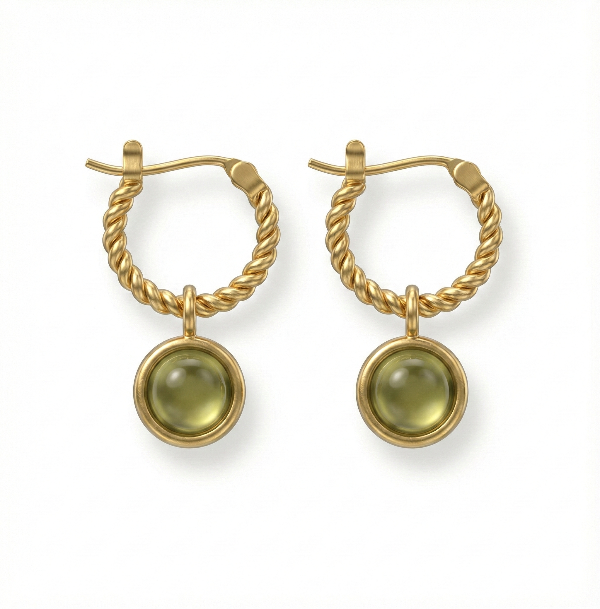 Créoles torsadées en acier inoxydable doré avec pierre verte